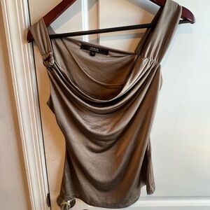 GUESS Taupe Cowl Neck Knot-Strap Tank Top